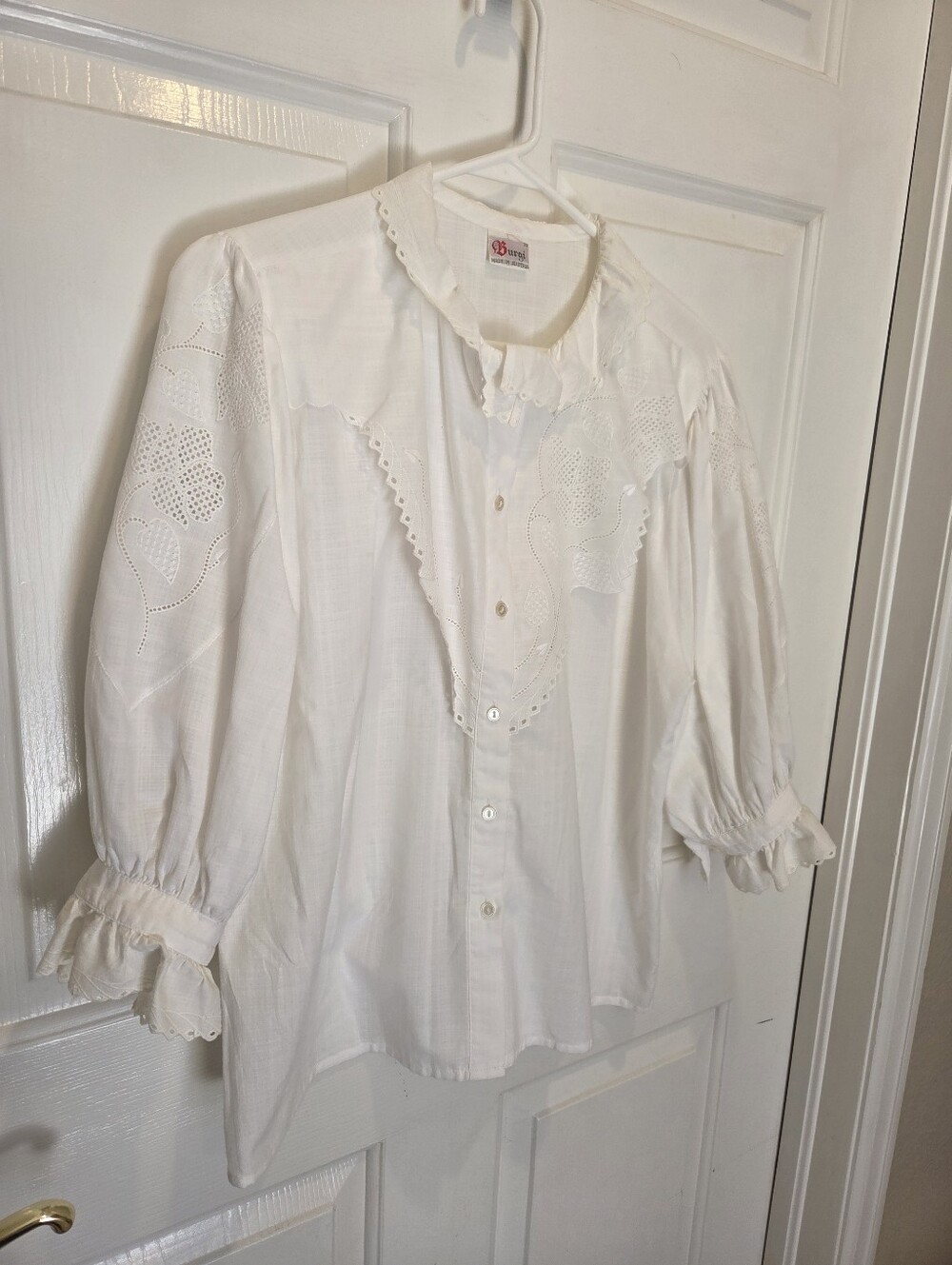 Vintage Burgi Lace Blouse 3/4 Sleeves Cottagecore 38